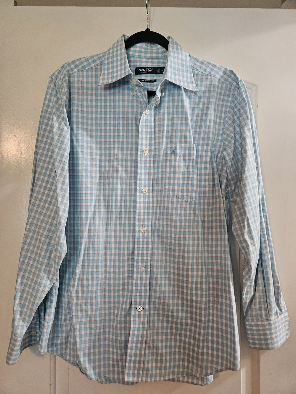 Nautica Men’s Light Blue Check Button-Down Shirt